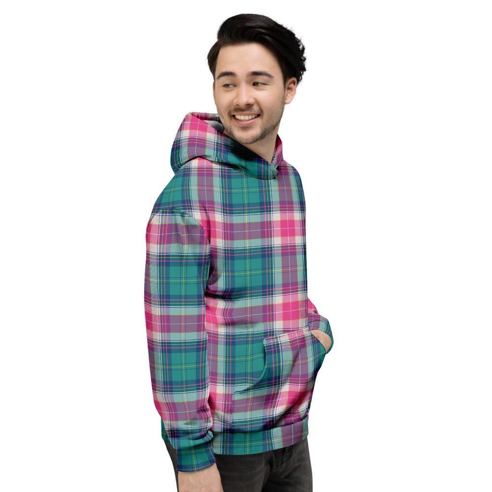 Pink Teal Plaid Tartan Men's Hoodie-grizzshop