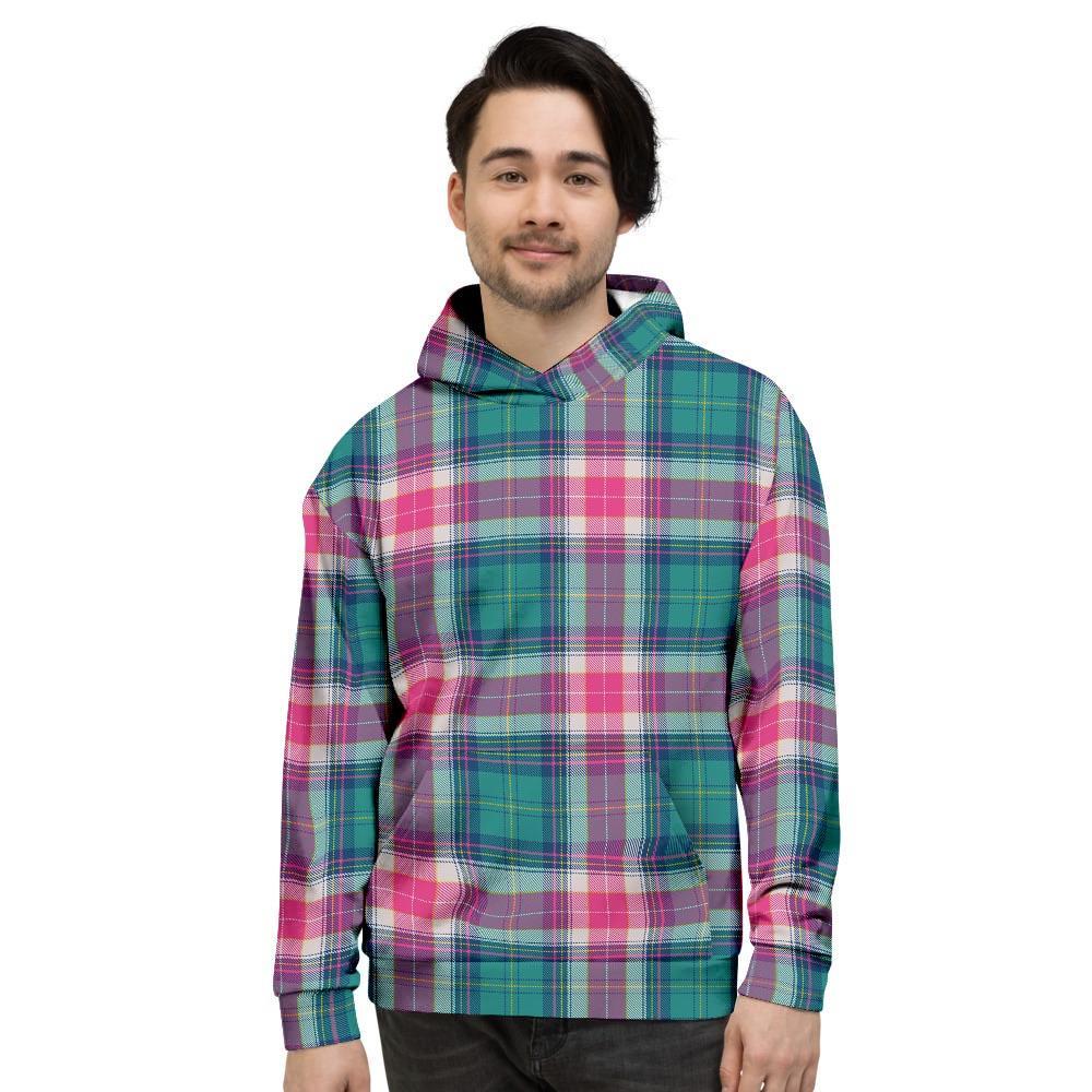 Pink Teal Plaid Tartan Men's Hoodie-grizzshop