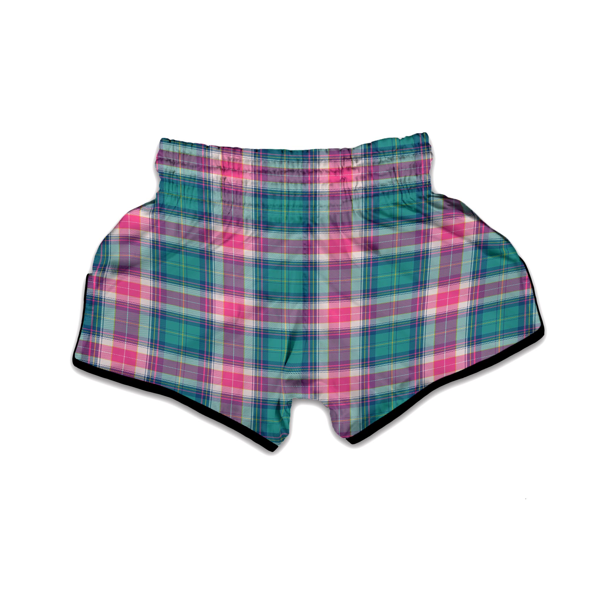 Pink Teal Plaid Tartan Muay Thai Boxing Shorts-grizzshop