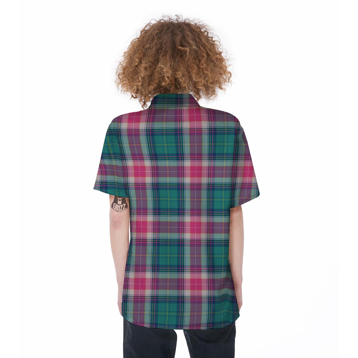 Pink Teal Plaid Tartan Women's Short Sleeve Shirts-grizzshop