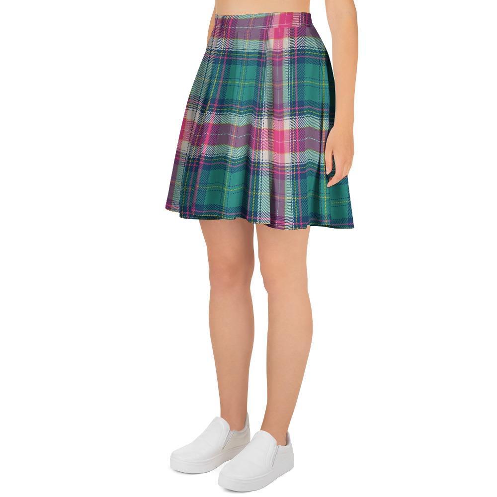 Pink Teal Plaid Tartan Women's Skirt-grizzshop