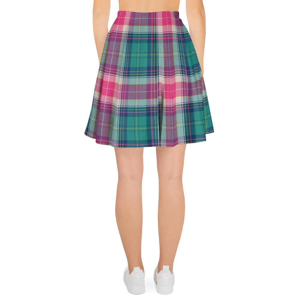 Pink Teal Plaid Tartan Women's Skirt-grizzshop