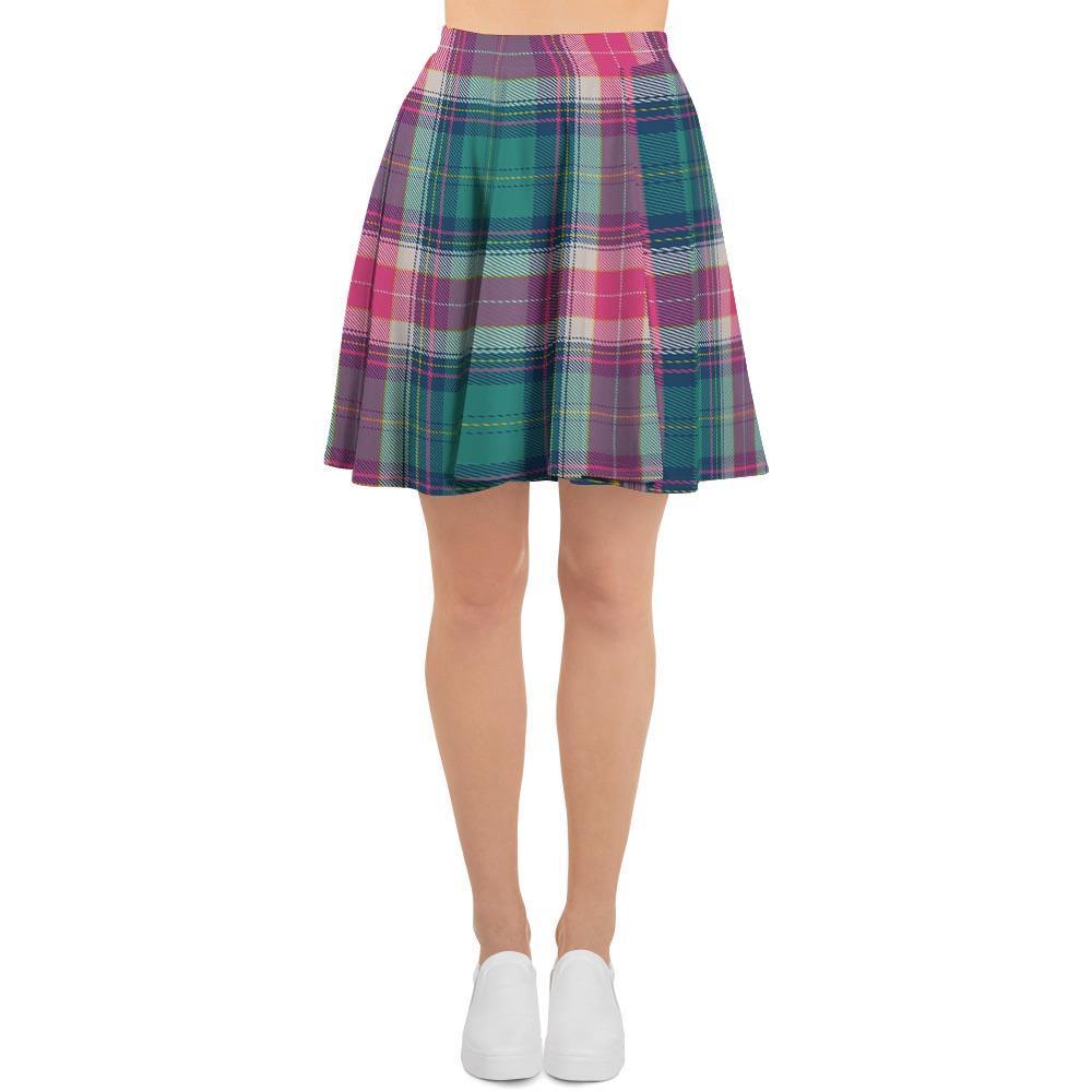 Pink Teal Plaid Tartan Women's Skirt-grizzshop
