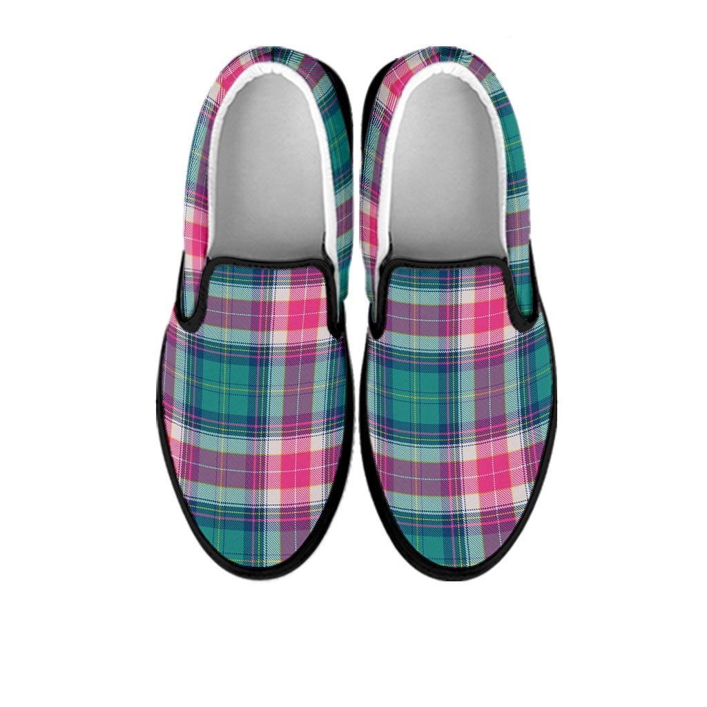 Pink Teal Plaid Tartan Women's Slip On Sneakers-grizzshop