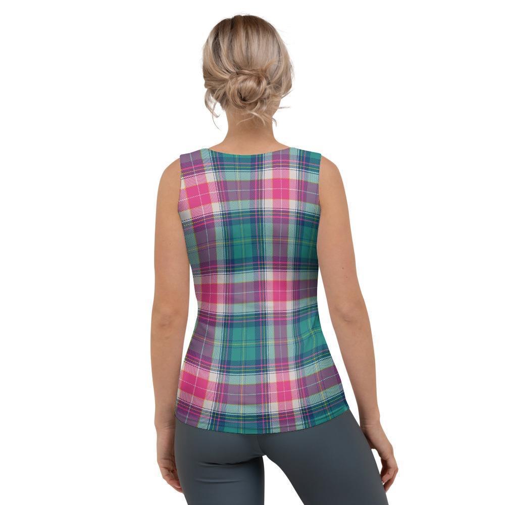 Pink Teal Plaid Tartan Women's Tank Top-grizzshop
