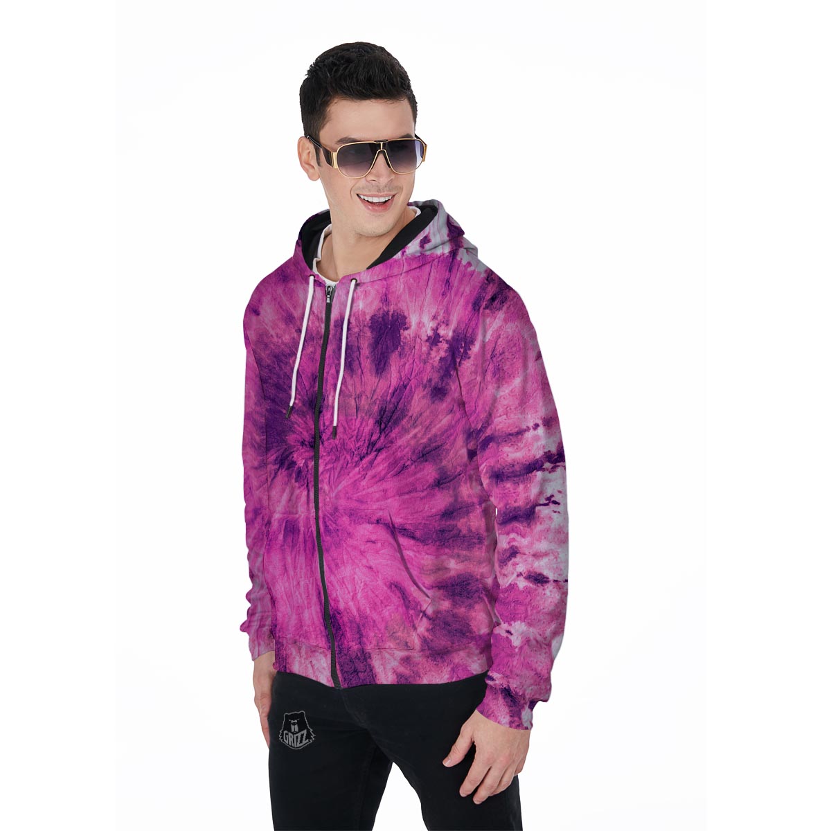 Pink Tie Dye Men's Zip Up Hoodie-grizzshop