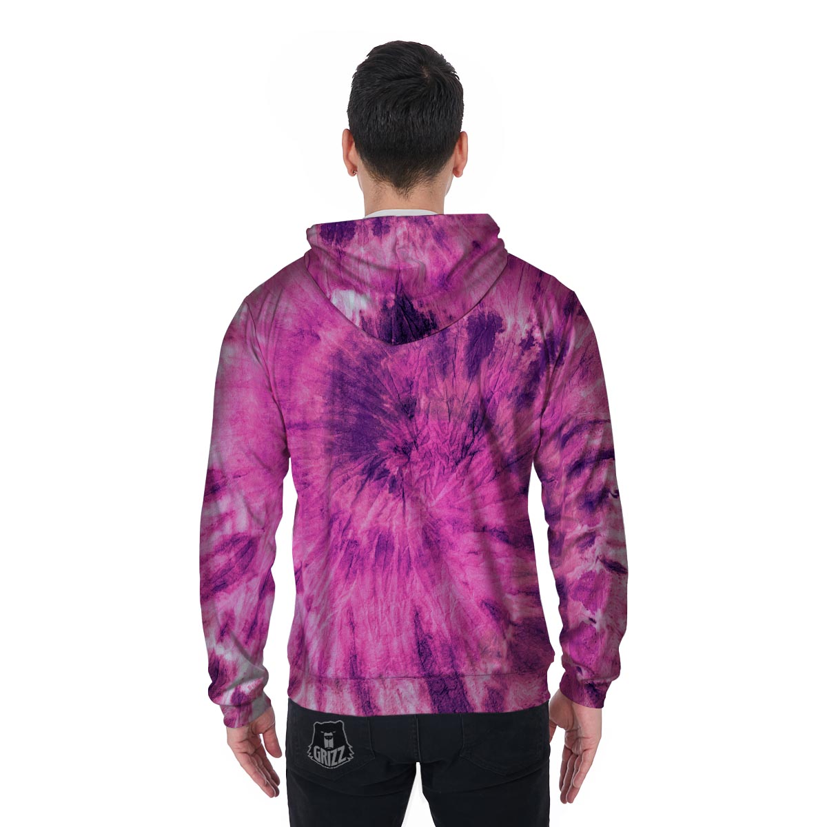 Pink Tie Dye Men's Zip Up Hoodie-grizzshop