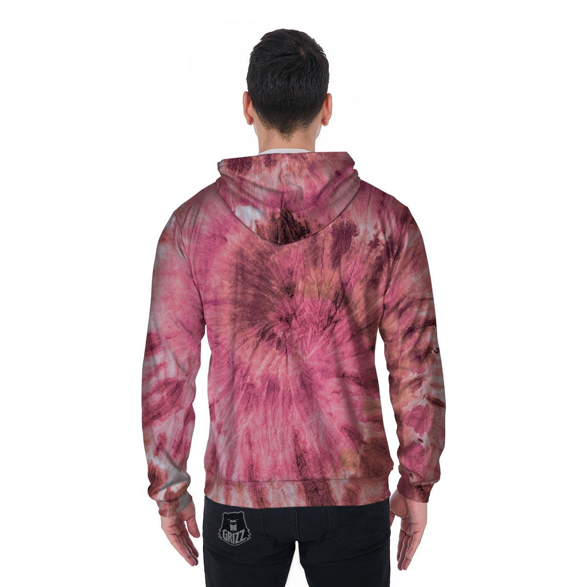 Pink Tie Dye Print Men's Zip Up Hoodie-grizzshop