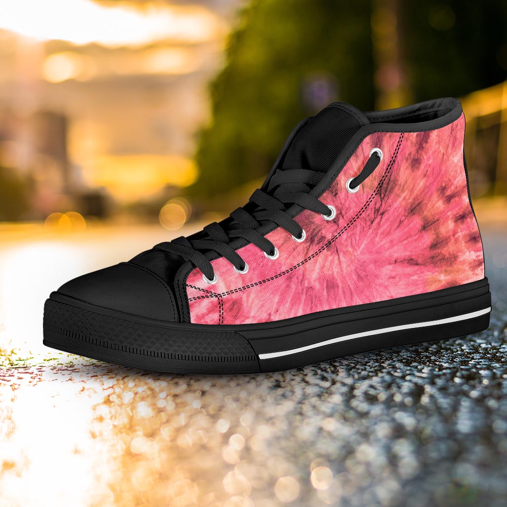 Pink Tie Dye Print Women's High Top Shoes-grizzshop