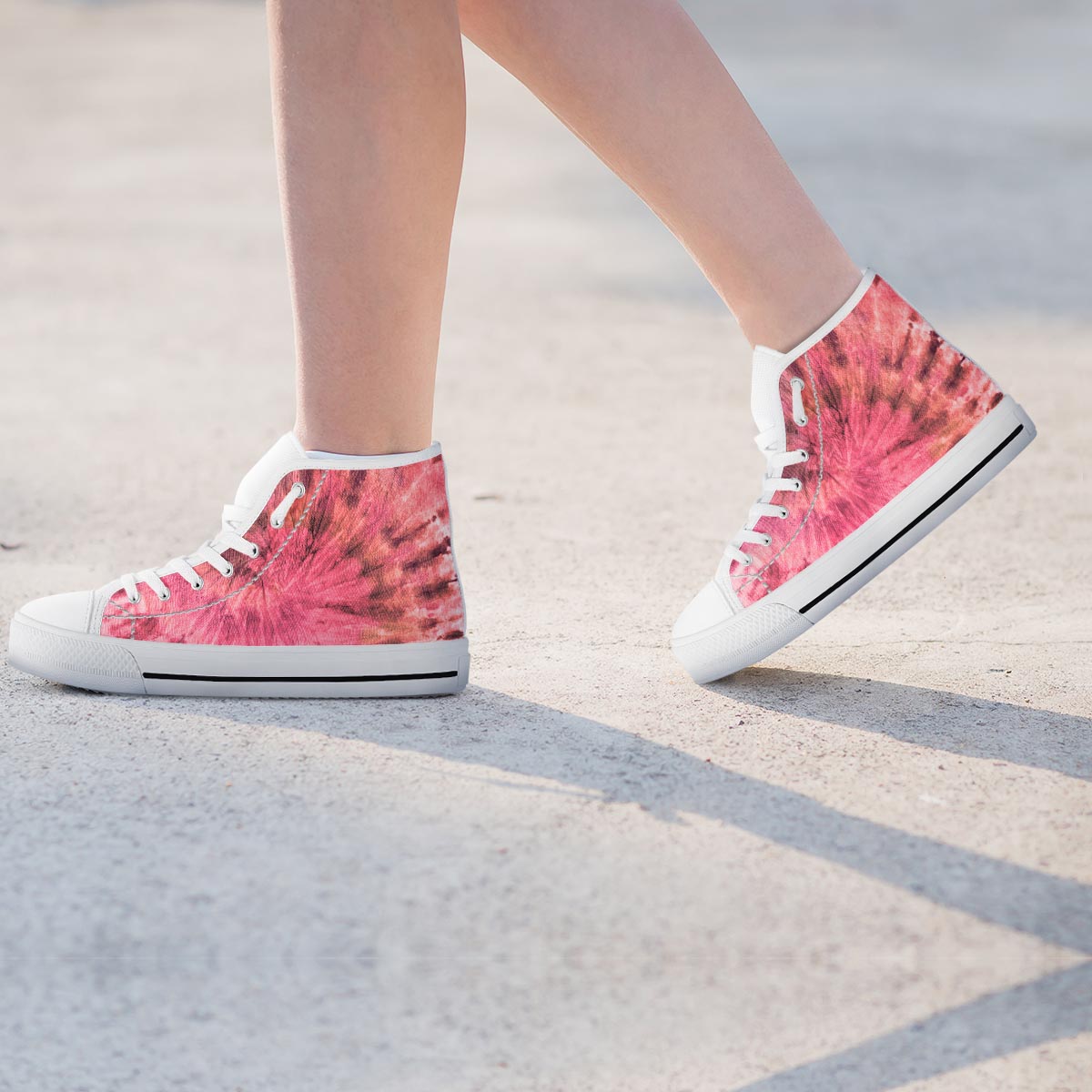 Pink Tie Dye Print Women's High Top Shoes-grizzshop