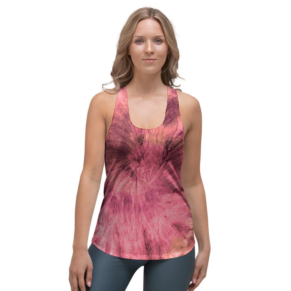 Pink Tie Dye Print Women's Racerback Tank Top-grizzshop