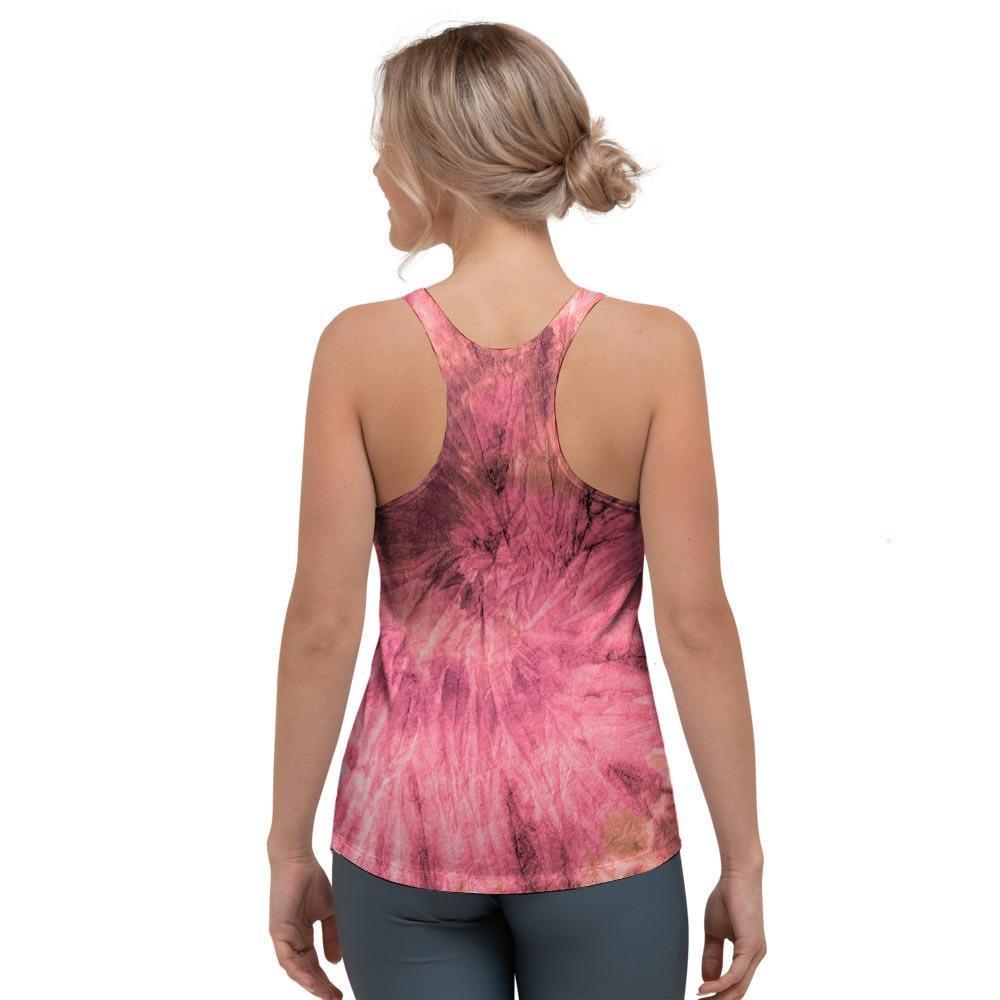 Pink Tie Dye Print Women's Racerback Tank Top-grizzshop