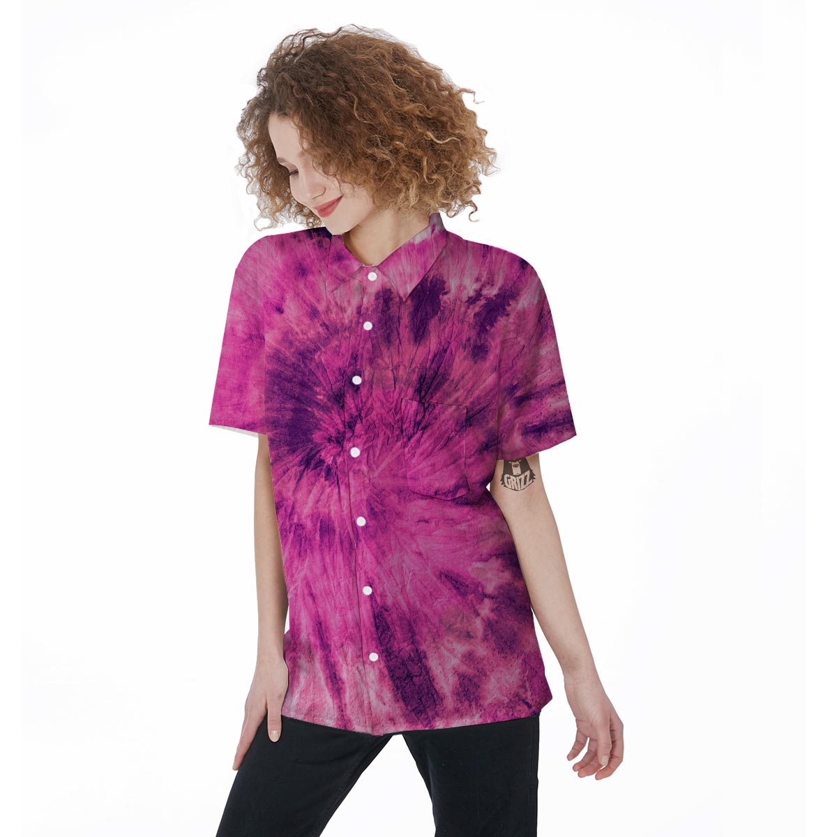 Pink Tie Dye Women's Short Sleeve Shirts-grizzshop