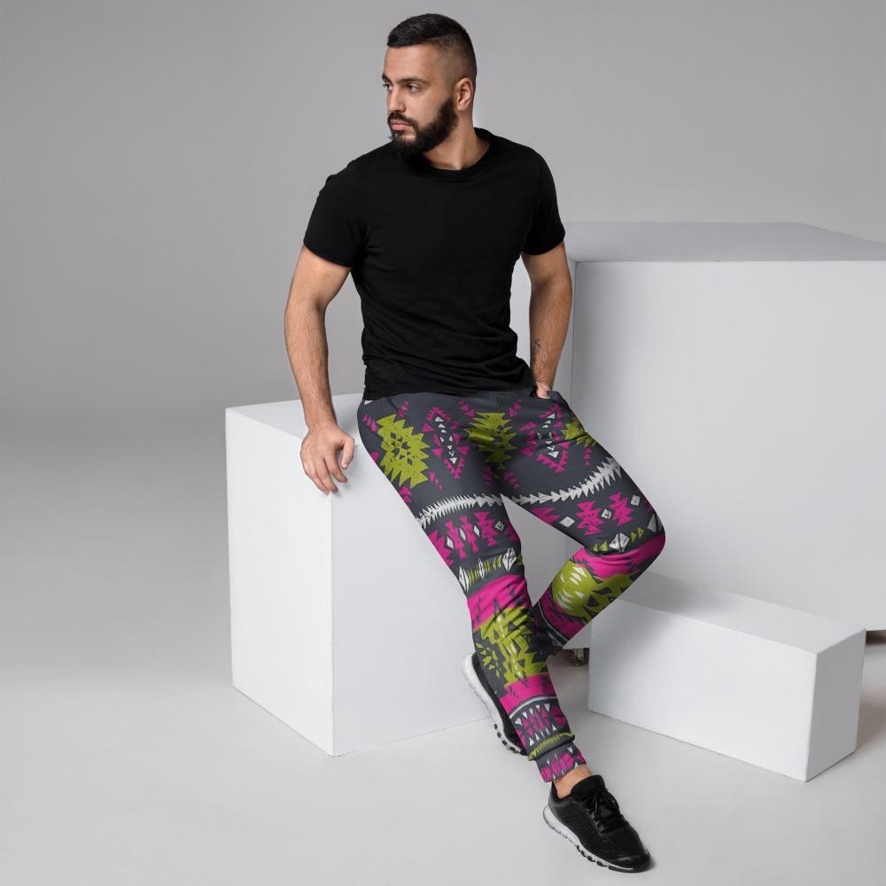 Pink Tribal Aztec Grunge Men's Joggers-grizzshop