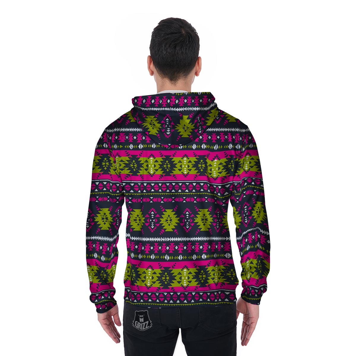 Pink Tribal Aztec Grunge Men's Zip Up Hoodie-grizzshop