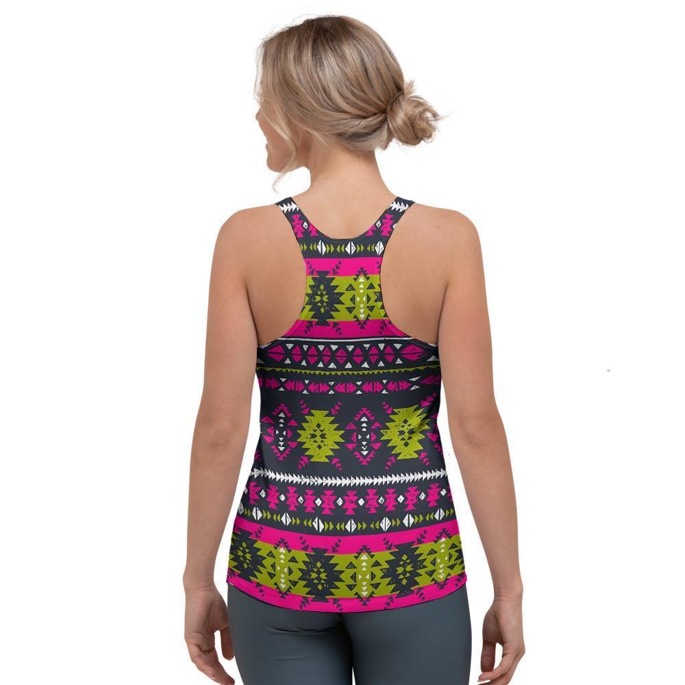 Pink Tribal Aztec Grunge Women's Racerback Tank Top-grizzshop