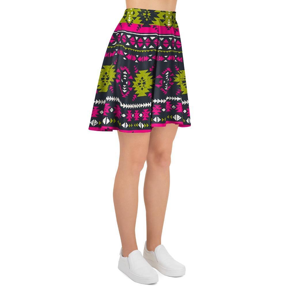 Pink Tribal Aztec Grunge Women's Skirt-grizzshop