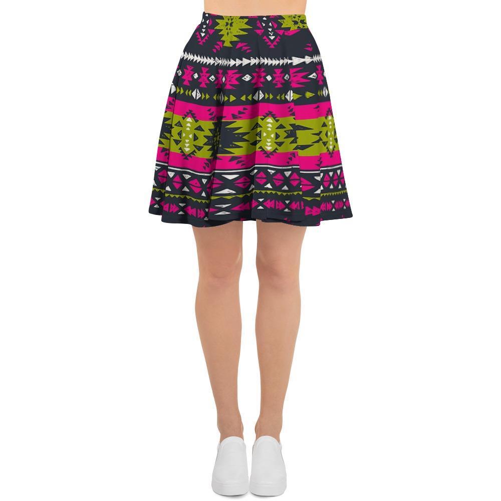 Pink Tribal Aztec Grunge Women's Skirt-grizzshop