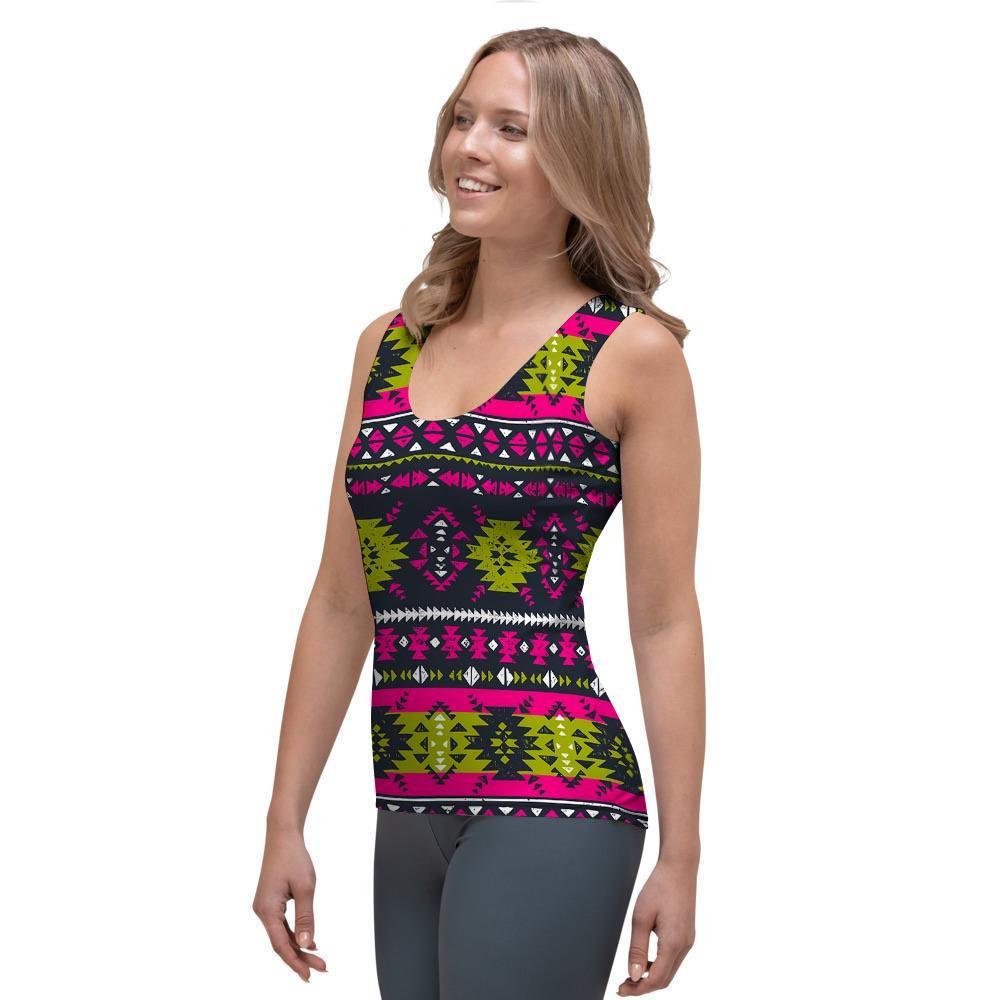 Pink Tribal Aztec Grunge Women's Tank Top-grizzshop