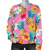 Pink Tropical Hawaiian Hibiscus Pineapple Print Sweatshirt-grizzshop