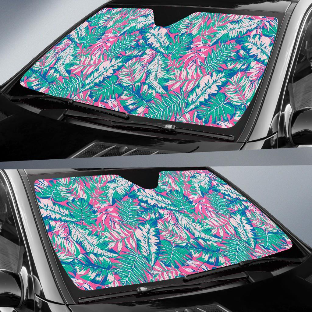 Pink Tropical Palm Leaves Hawaiian Pattern Print Car Sun Shade-grizzshop