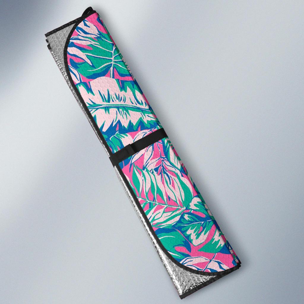Pink Tropical Palm Leaves Hawaiian Pattern Print Car Sun Shade-grizzshop