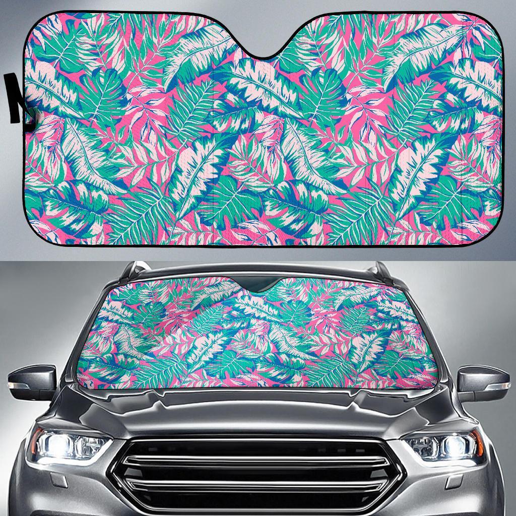 Pink Tropical Palm Leaves Hawaiian Pattern Print Car Sun Shade-grizzshop