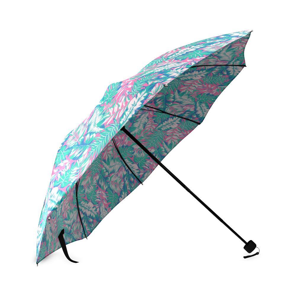 Pink Tropical Palm Leaves Hawaiian Pattern Print Foldable Umbrella-grizzshop