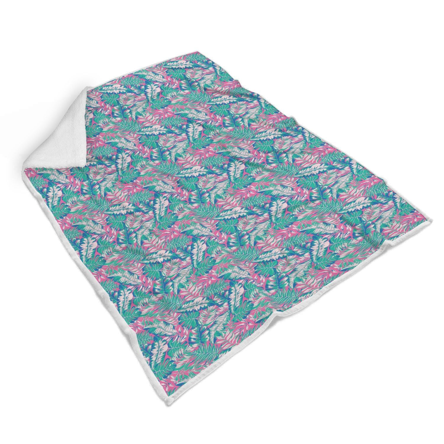 Pink Tropical Palm Leaves Hawaiian Pattern Print Throw Blanket-grizzshop