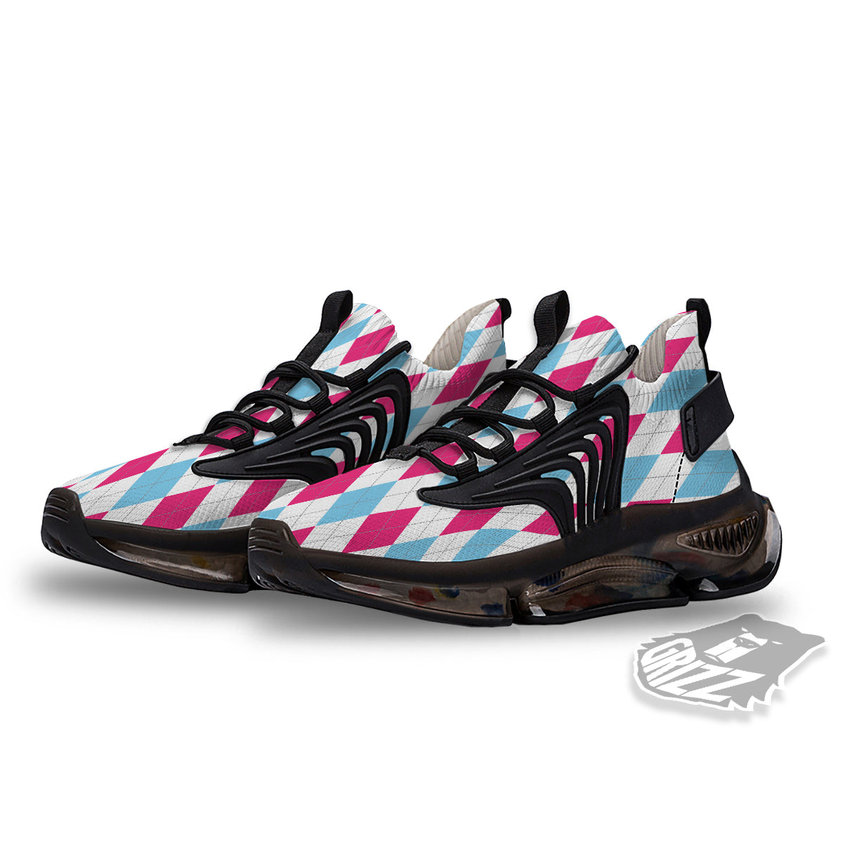 Pink White And Blue Argyle Print Pattern Black Gym Shoes-grizzshop