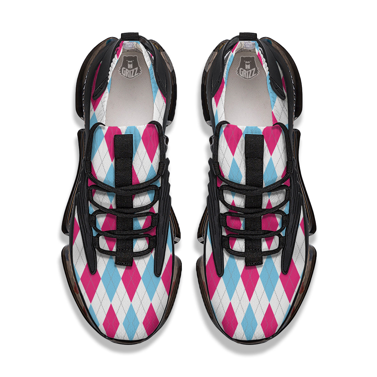 Pink White And Blue Argyle Print Pattern Black Gym Shoes-grizzshop
