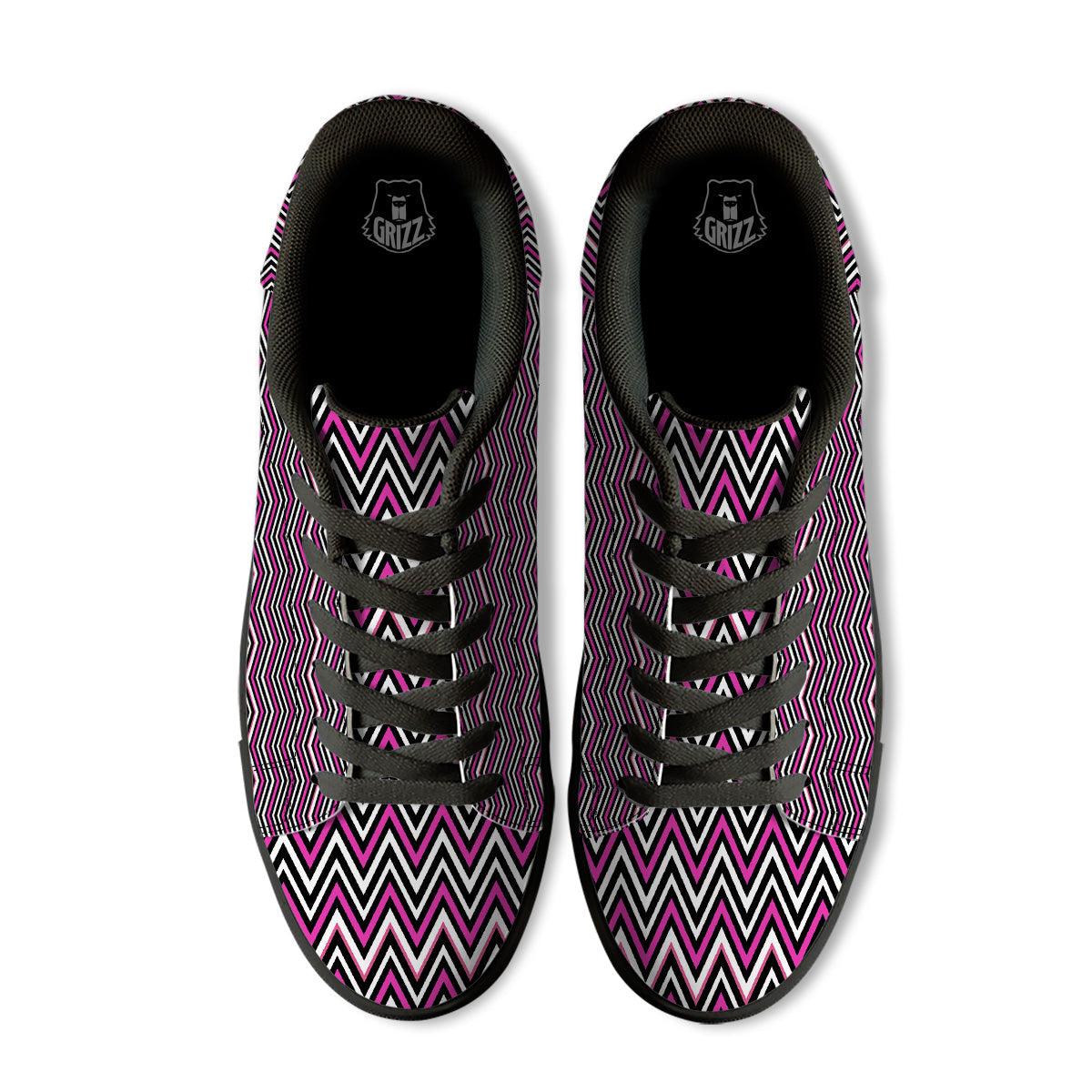 Pink White Black Zigzag Print Pattern Black Low Top Sneakers-grizzshop