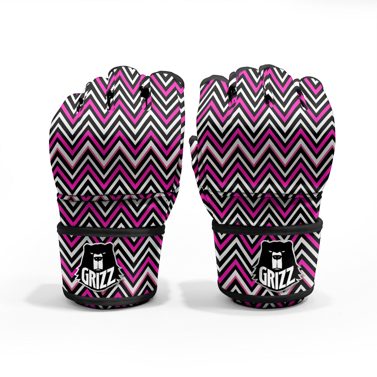 Pink White Black Zigzag Print Pattern MMA Gloves-grizzshop