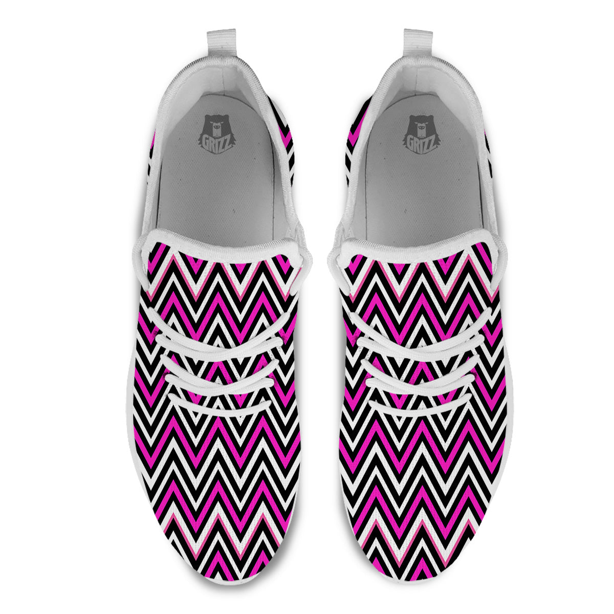 Pink White Black Zigzag Print Pattern White Athletic Shoes-grizzshop