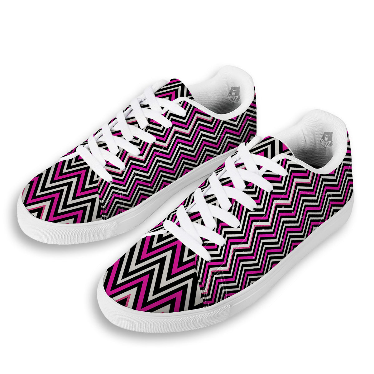 Pink White Black Zigzag Print Pattern White Low Top Sneakers-grizzshop