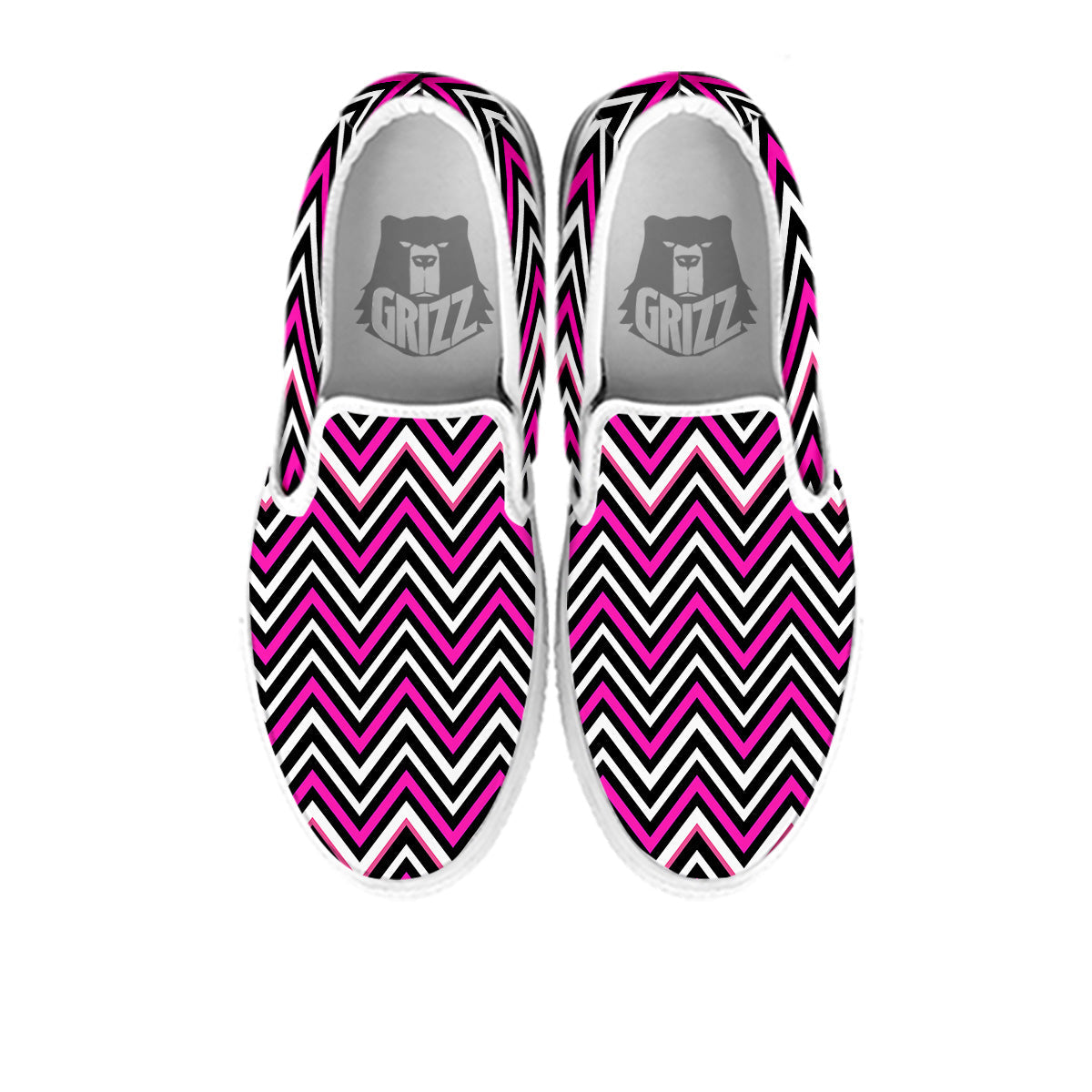 Pink White Black Zigzag Print Pattern White Slip On Shoes-grizzshop