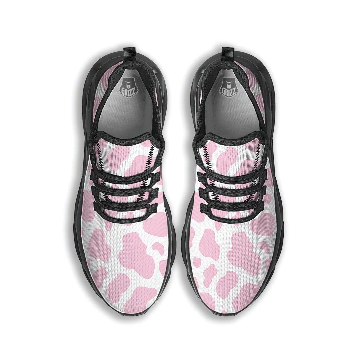 Pink White Cow Print Black Running Shoes-grizzshop