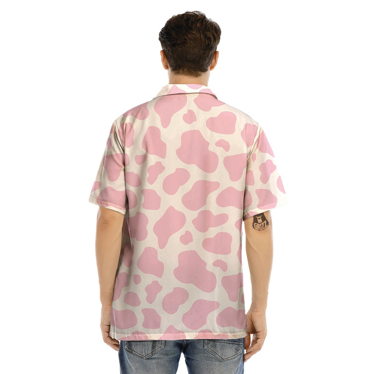 Pink White Cow Print Men’s Hawaiian Shirt-grizzshop
