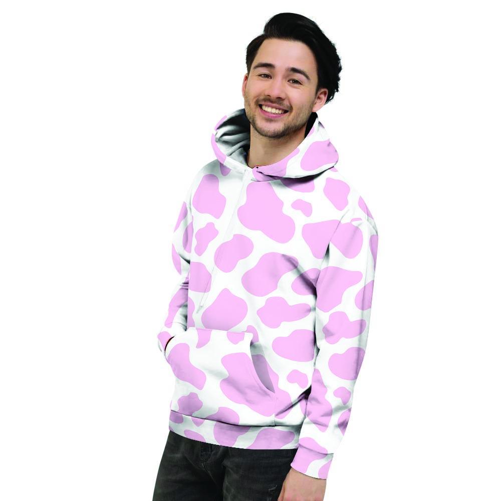 Pink White Cow Print Men's Hoodie-grizzshop