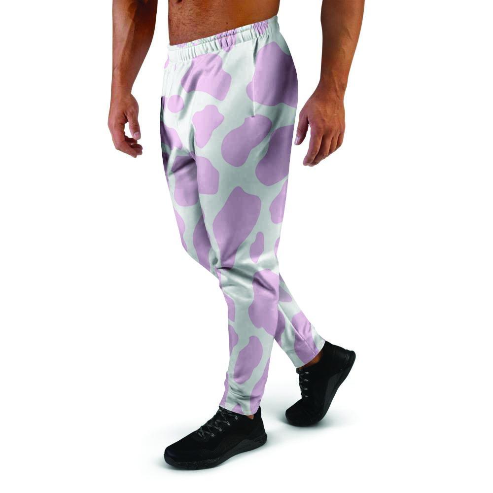 Pink White Cow Print Men's Joggers-grizzshop