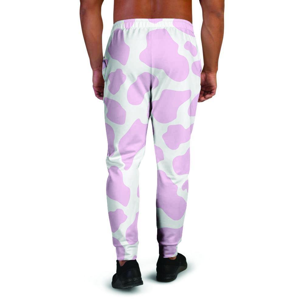 Pink White Cow Print Men's Joggers-grizzshop