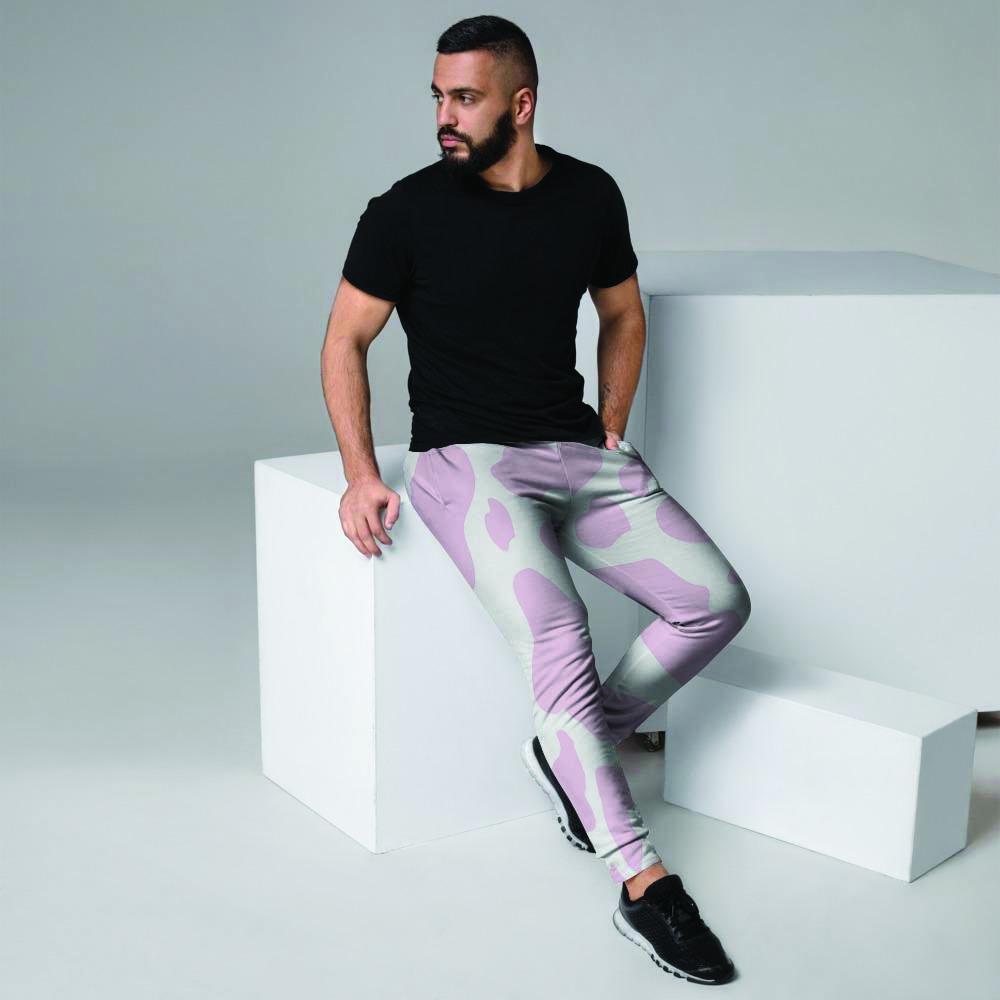 Pink White Cow Print Men's Joggers-grizzshop