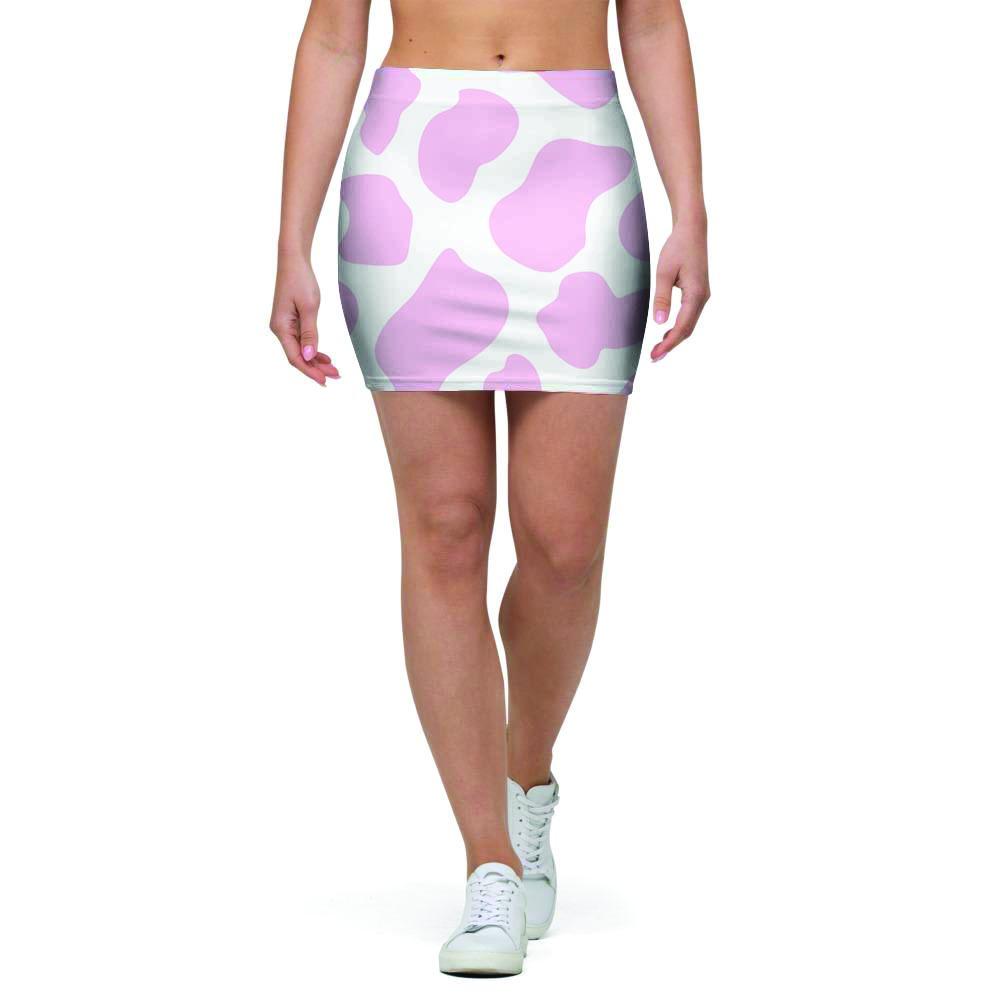 Pink White Cow Print Mini Skirt-grizzshop