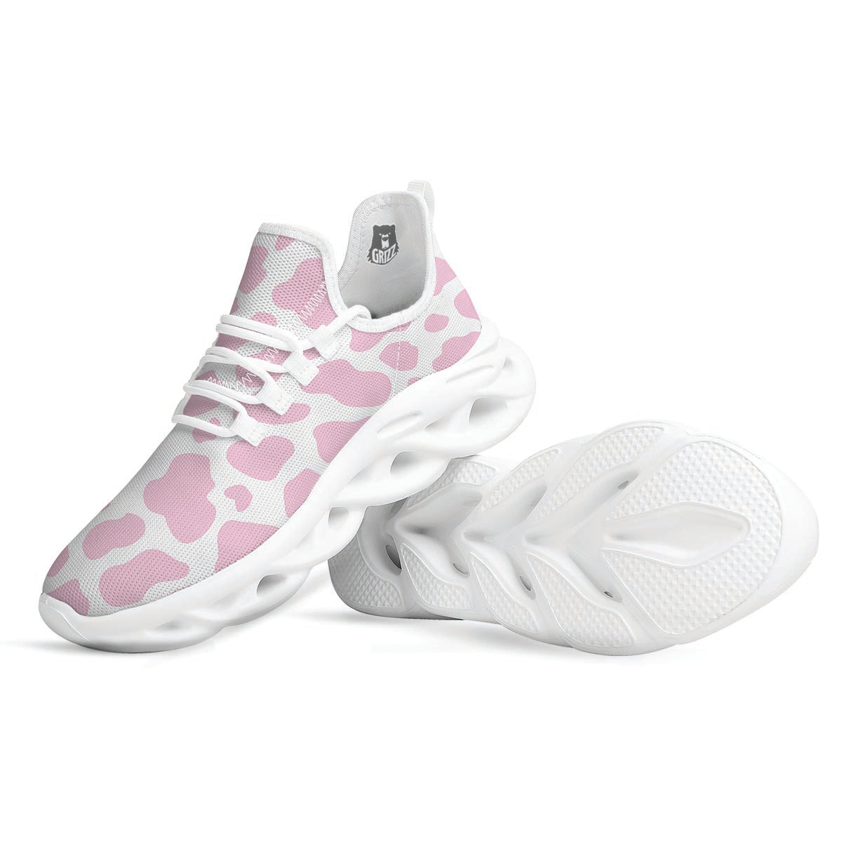 Pink White Cow Print White Running Shoes-grizzshop
