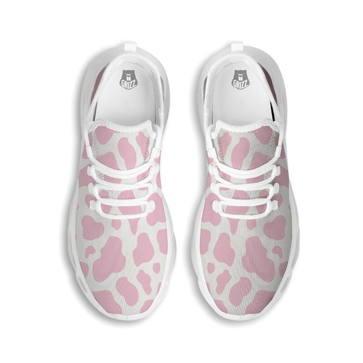 Pink White Cow Print White Running Shoes-grizzshop