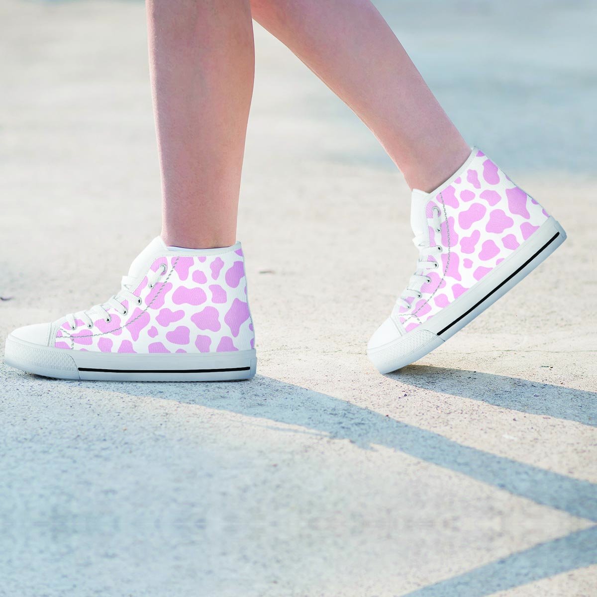 Pink White Cow Print Women's High Top Shoes-grizzshop