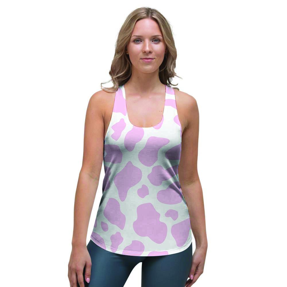 Pink White Cow Print Women's Racerback Tank Top-grizzshop