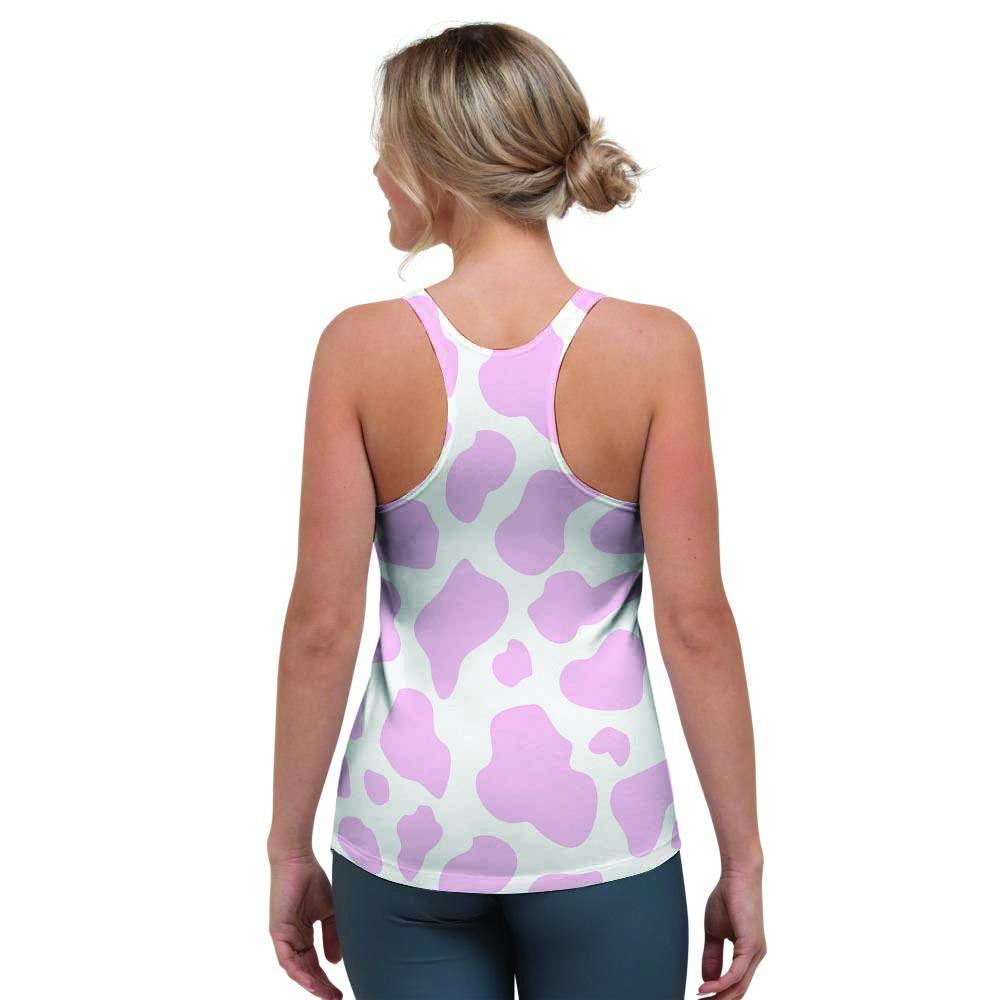 Pink White Cow Print Women's Racerback Tank Top-grizzshop