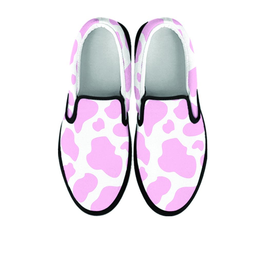 Pink White Cow Print Women's Slip On Sneakers-grizzshop