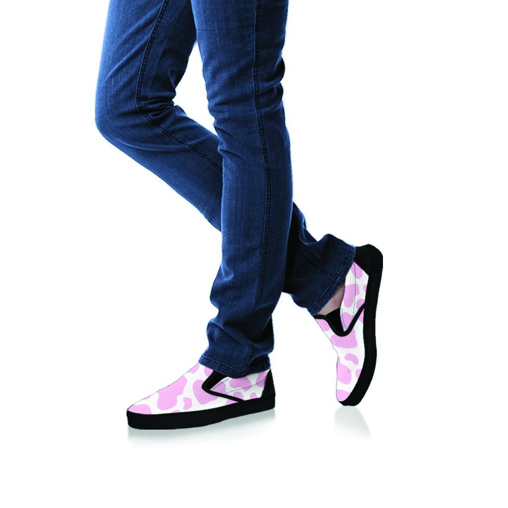 Pink White Cow Print Women's Slip On Sneakers-grizzshop
